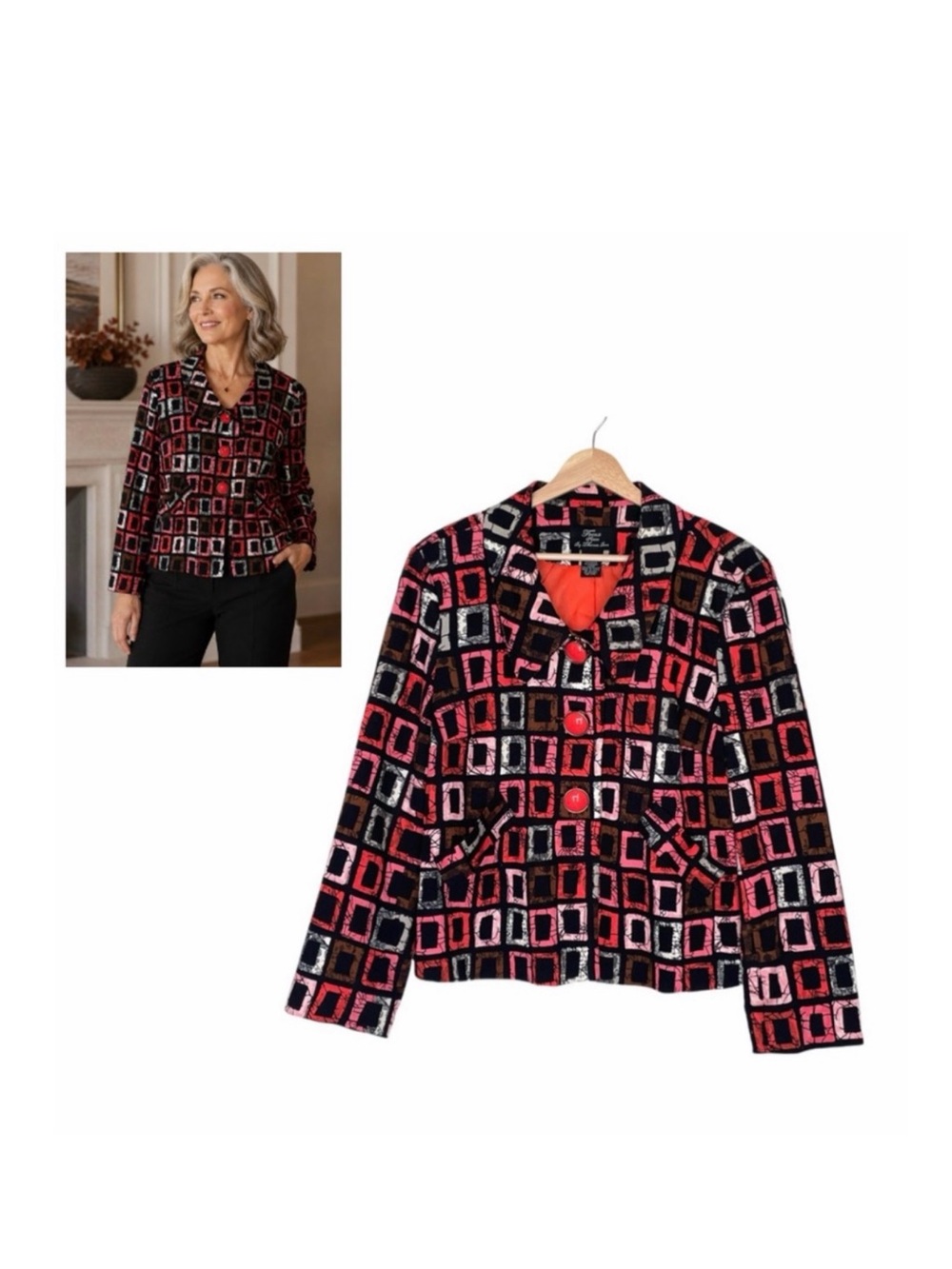 Vintage Trenz Petite by Theresa Renz Blazer in Geometric Squares XL Petite